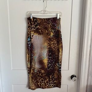 VENUS Leopard Print Pencil Skirt with Multicolor Accents
